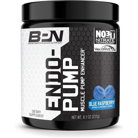 Bare Performance Nutrition, Endo Pump Muscle Pump Enhancer, L-Citrulline, NO3-T Betaine Nitrate & VasoDrive-AP Hydrolyzed Casein Tripeptides (30 Servings, Blue Raspberry) - 649684135983