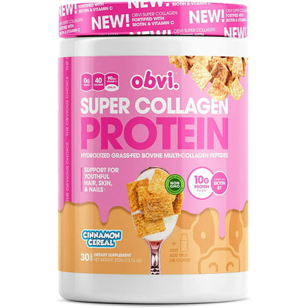 Obvi Collagen Peptides Protein Powder Keto Gluten and Dairy Free Hydrolyzed Grass-Fed Bovine Collagen Peptides Supports Gut Health Healthy Hair Skin Nails (Cinna Cereal 14 Oz) - 649754063567