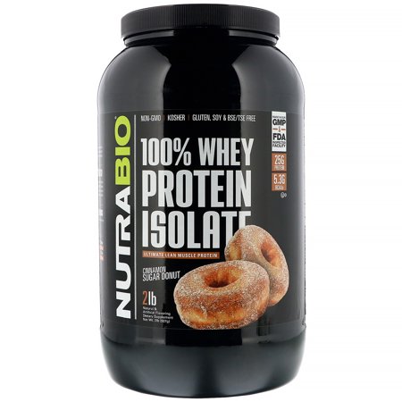 NutraBio Labs 100% Whey Protein Isolate, Cinnamon Sugar Donut, 2 lb (907 g) - 649908269913