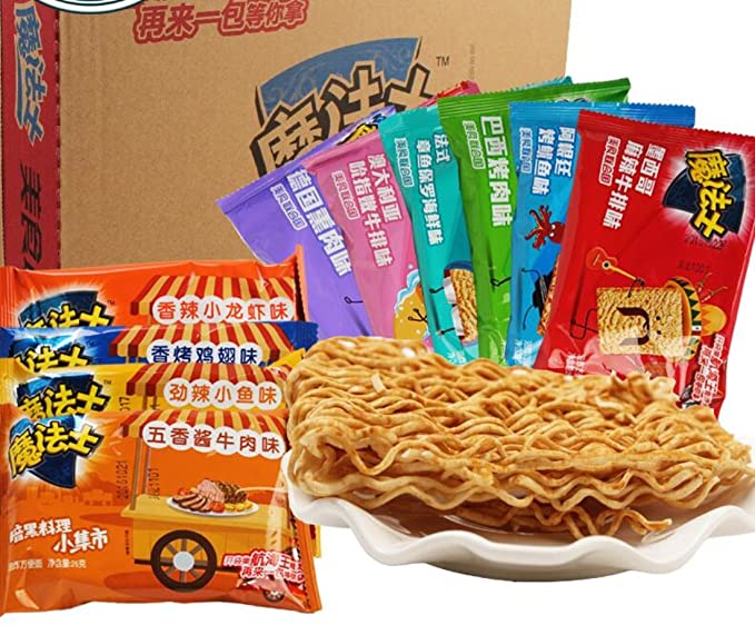 Helen Ou@ Mofashi Dried Snack Noodles 8 Mixed Flavors 1152g/40oz (Pack of 48) - 650013226272