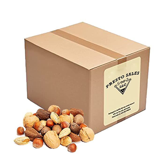  Presto Sales Mixed Nuts in shell 160 oz | Brazil Nuts, Filberts, Walnuts, Almonds and Pecan | Raw, Fresh, High Protein, All Natural Nuts Mix | Packed in 10 lbs Box  - 650066959349