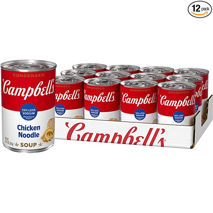 Campbell's Condensed 25% Less Sodium Chicken Noodle Soup, 10.75 Ounce Can (Pack of 12) - 651208748777