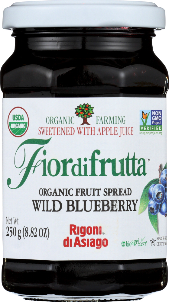 RIGONI: Fiordifrutta Organic Fruit Spread Wild Blueberry, 8.82 oz - 0652642005402