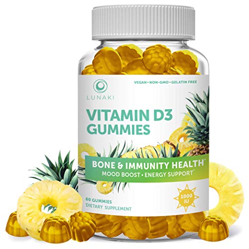 Lunaki Vitamin D D3 Gummies - Chewable Organic Non-GMO No Corn Syrup Vegetarian All Natural Immunity Bone and Mood Support for Adults - Gummy 60 Day Supply - 652671427121