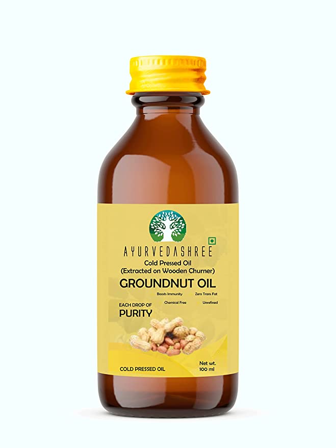  AYUREVDASHREE Cold Pressed Peanut Oil 3.38 fl oz. | Perfect for Deep Frying, High Heat Cooking, Adding to Noodles, Stir-Fries | Wood Pressed Groundnut Oil  - 653871282121