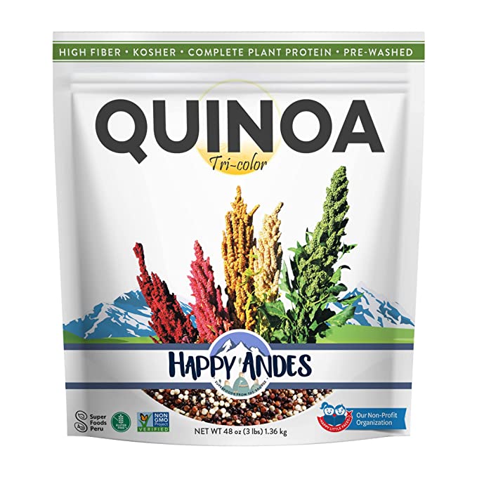 Happy Andes Tri-Color Quinoa Non GMO & Gluten, Whole Grain Rice Substitute, Ready to Cook Food for Oats & Seeds Recipes, Healthy Meal with Vitamins and Protein, 48 Oz - 653981866228