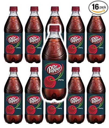 Doctor Pepper Cherry 20oz Soda Bottles (Pack of 16, Total of 320 Fl Oz)  - 654690498526