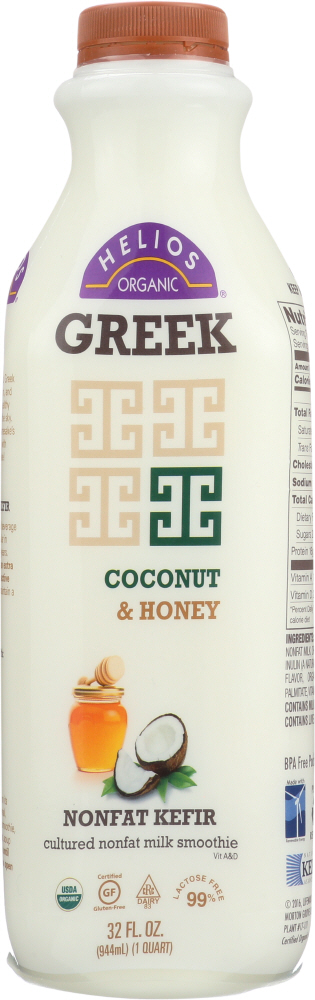 HELIOS: Organic Greek Coconut and Honey Nonfat Kefir, 32 oz - 0654844853287