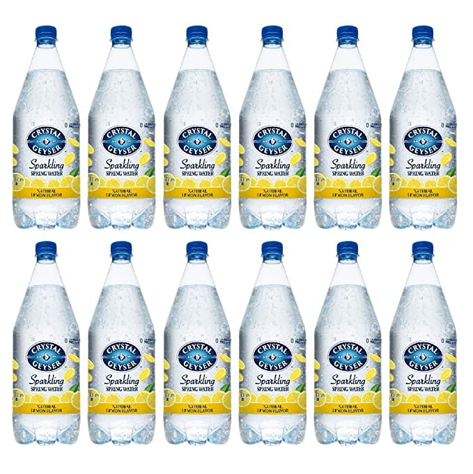  Crystal Geyser Lemon Sparkling Spring Water PET Plastic Bottles, BPA Free, No Artificial Ingredients or Sweeteners, 42.3 Fl Oz, 12 Pack  - 654871012428