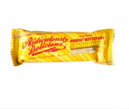 Ridiculously Delicious Salted Caramel Peanut Butter Bar 50g - This Ridiculously Delicious Peanut Butter Bar is pure goodness, pure genius and pure Australian. - 655479388458