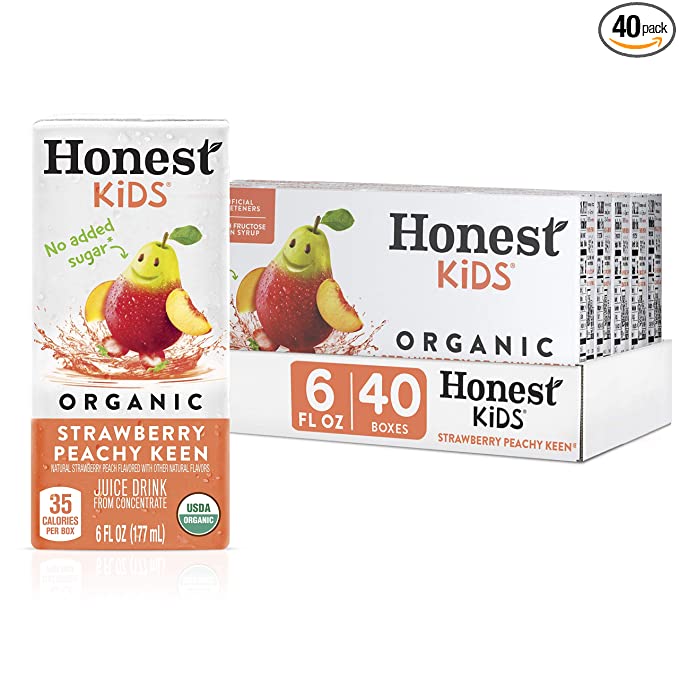  Honest Kids Strawberry Peachy, Organic Juice Drink, 6 Fl oz Juice Boxes, Pack Of 40, Strawberry Peach, 6 Fl Oz (Pack of 40) - 657622730954