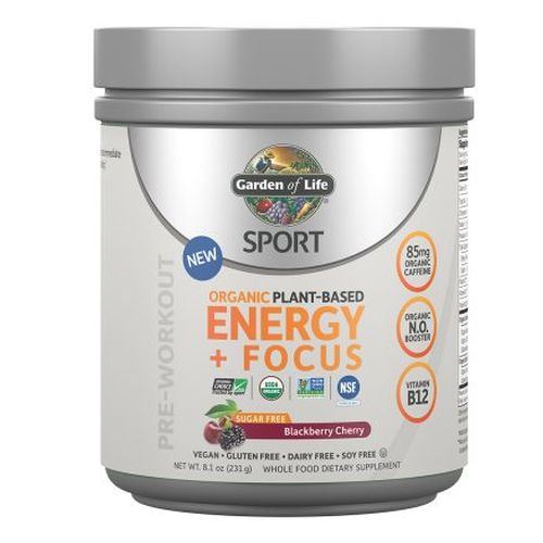 Garden of Life Sport Organic Plant-Based Energy + Focus Vegan Clean Pre Workout Powder, Sugar & Gluten Free BlackBerry Cherry with 85mg Caffeine, Natural NO Booster, B12, 40 Servings, 8.14 Oz (B01N5AZ70H) - 658010120654