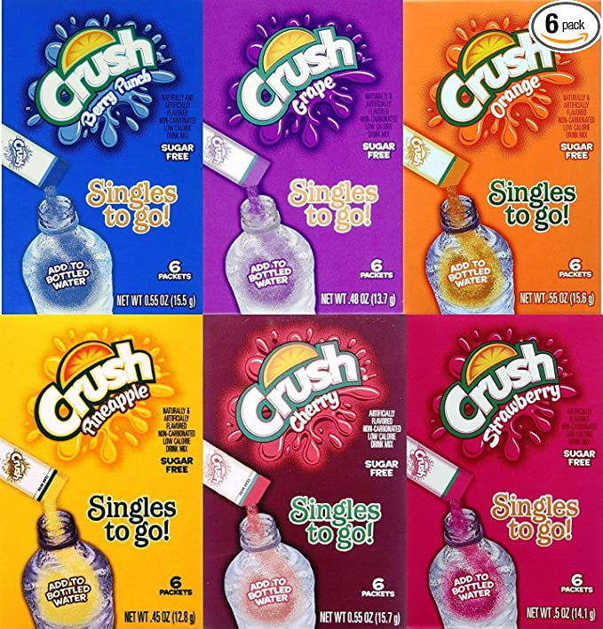  Crush Singles to Go, Variety Pack, Sugar Free, Low Calorie Bottled Water Mix, 6 ct, 6 boxes  - 658515988520