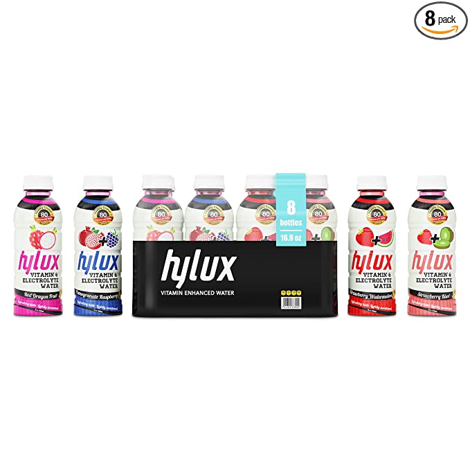  Hylux Mixed Bottle Water Case of 8 - - Electrolyte Drinks with Crisp, Refreshing Taste - Fast Hydration Drink - Lightly Sweetened Antioxidant Drink with Fewer Calories Per Bottle  - 658646000856