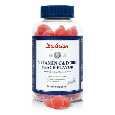 Dr.Brian C & D Vitamin Peach Flavored Gummies for Kids Adults Helps Immune Support and Bones Health Multivitamin Vitamin C Vitamin D Chewable Gummies for Immune Booster Addictive-Free VC 100count - 664979562558