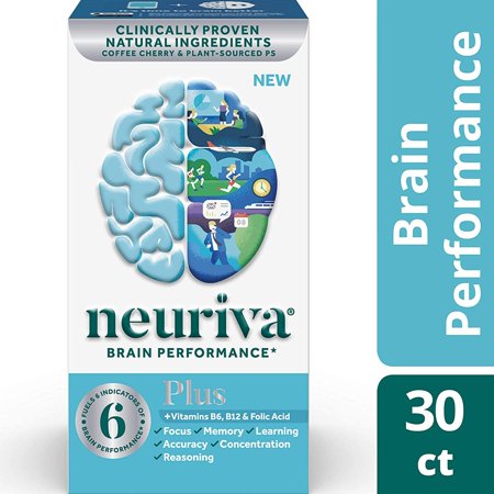NEURIVA Plus Brain Performance (30 count), Brain Support Supplement With Clinically Proven Natural Ingredients-2 pack-30 capsules - 665355134475