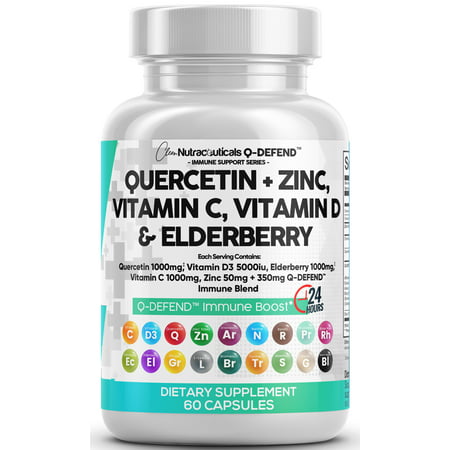 Quercetin 1000mg Zinc 50mg Elderberry Vitamin C 1000mg VIT D3 5000 IU for Lung Immune Defense Support Supplement w/ Bromelain Artemisinin Sea Moss Probiotics Garlic Immunity Allergy Relief Adults - 665355432861