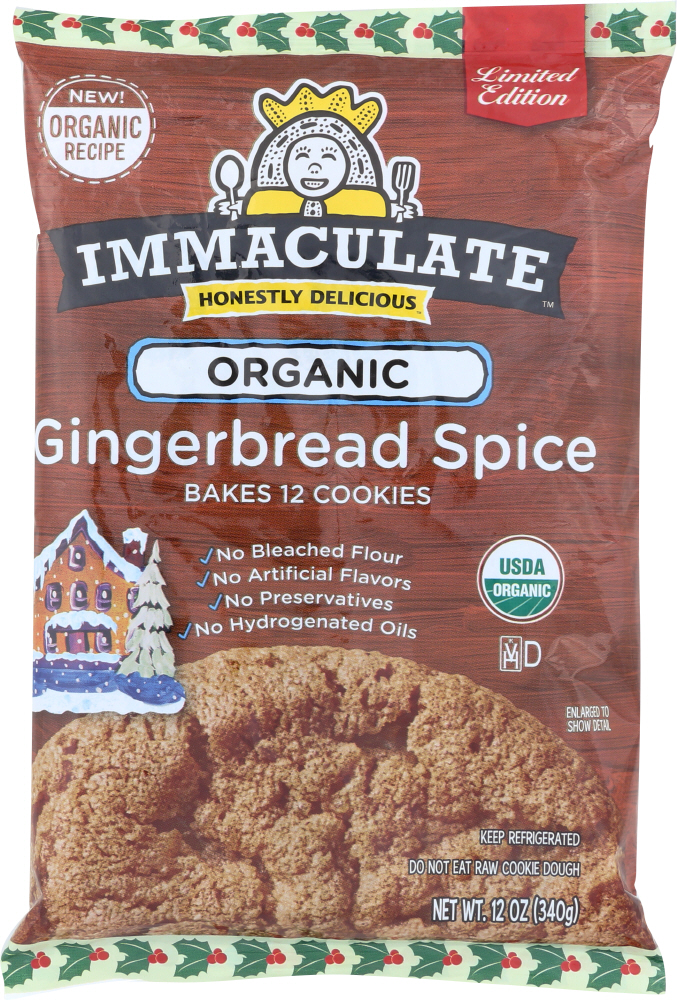 Immaculate Baking Organic Gingerbread Spice Cookie Dough 12 Count - 00665596480546