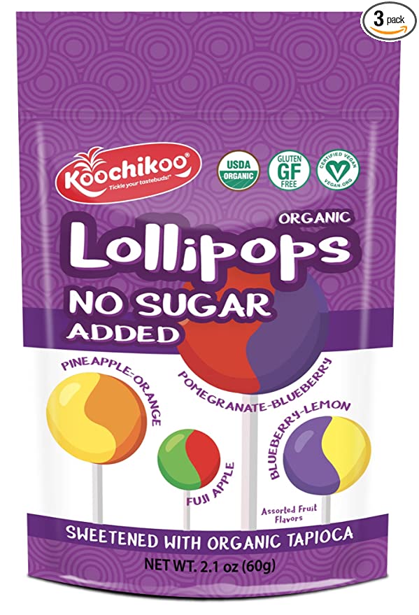 Koochikoo Sugar Free Organic Lollipop Pouch, 10 Count (2.2 Oz, Pack - 3) - 665609401605