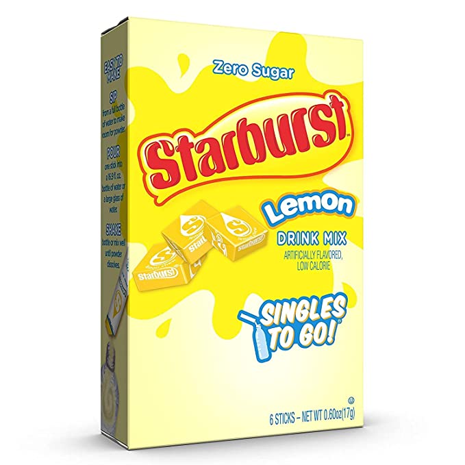 Starburst Singles To Go Zero Sugar Drink Mix, Lemon, 6 CT Per Box (Pack of 3) - 665609472896