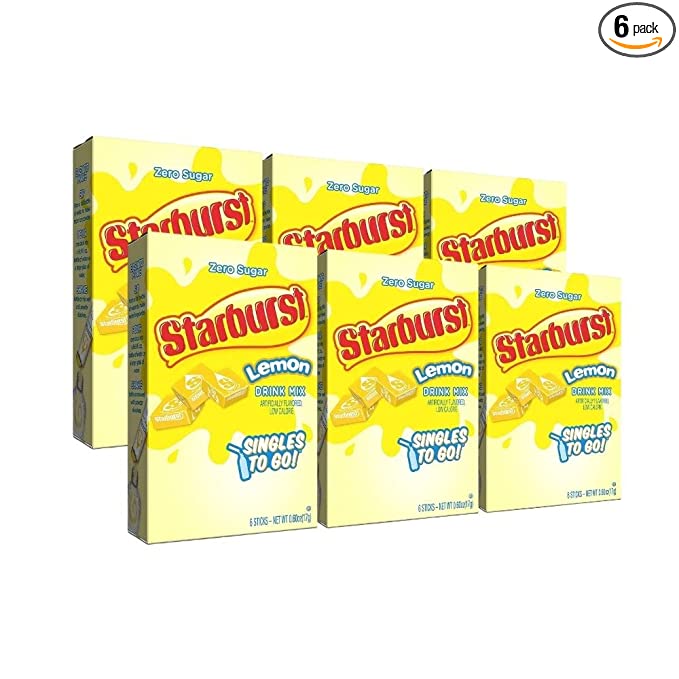  Starburst Singles To Go Zero Sugar Drink Mix, Lemon, 6 CT Per Box (Pack of 6)  - 665609472902