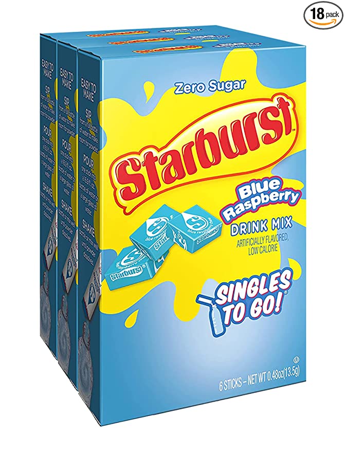  Starburst Singles To Go Zero Sugar Drink Mix, Blue Raspberry, 6 CT Per Box (Pack of 3)  - 665609472995