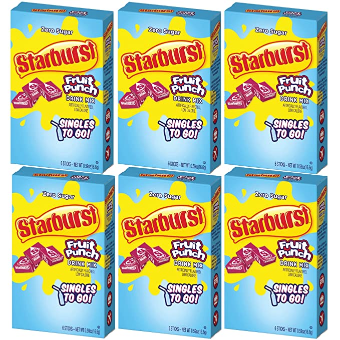  Starburst Singles To Go Zero Sugar Drink Mix, Fruit Punch, 6 CT Per Box (Pack of 6)  - 665609473015