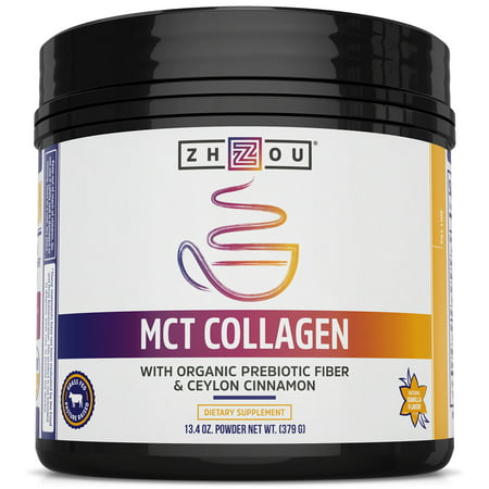 Zhou MCT Collagen | with Organic Prebiotic Fiber & Ceylon Cinnamon | 25 Servings 13.4 Oz - 669191494779
