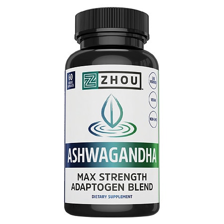 Zhou Nutrition Max Strength Ashwagandha Adaptogen Blend Stress and Immune Support Capsules 60 Count - 669191918282