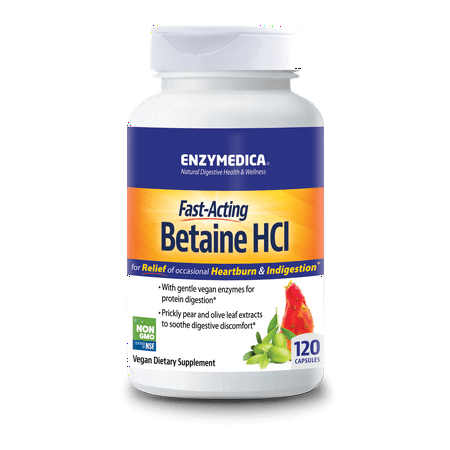 Enzymedica Betaine HCl Supports Gentle Relief from Occasional Heartburn and Indigestion 120 Capsules - 670480100813