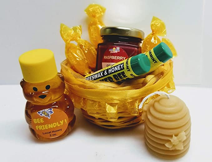 Cute Gourmet Honey Gift Basket With Bee Wax Candle and Lip Balms For Valentine's Day - 671809600557