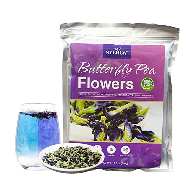  Pure Dried Butterfly Pea Flowers Tea 500g(17.6 Oz.), Premium Butterfly Pea Tea Clitoria Ternatea Herbs Tea, Organic Healthy Tea Natural Food Coloring for Drinks Party Funness Food Colors  - 673560166631