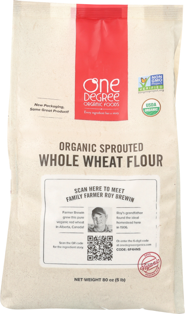ONE DEGREE: Flour Whole Wheat Sprouted Organic, 80 oz - 0675625104039