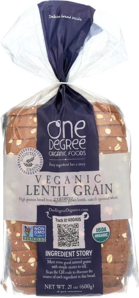 ONE DEGREE: Veganic Lentil Grain Bread, 21 oz - 0675625201004
