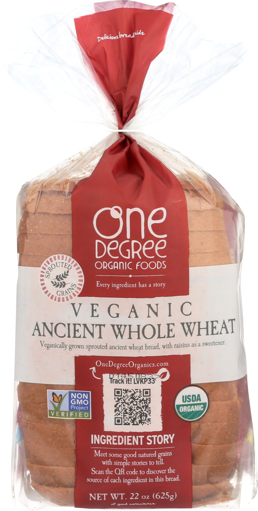 ONE DEGREE: Veganic Ancient Whole Wheat Bread, 22 oz - 0675625202001