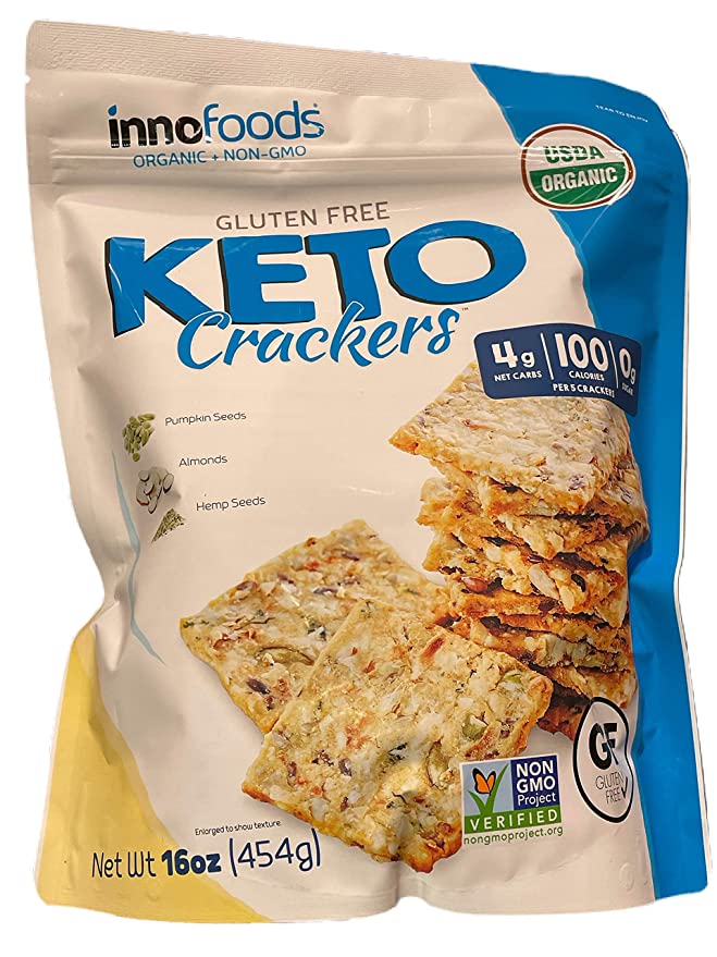 InnoFoods KETO Crackers, White, Blue, Coconut, 1 lb, 16 Oz - 677210091700