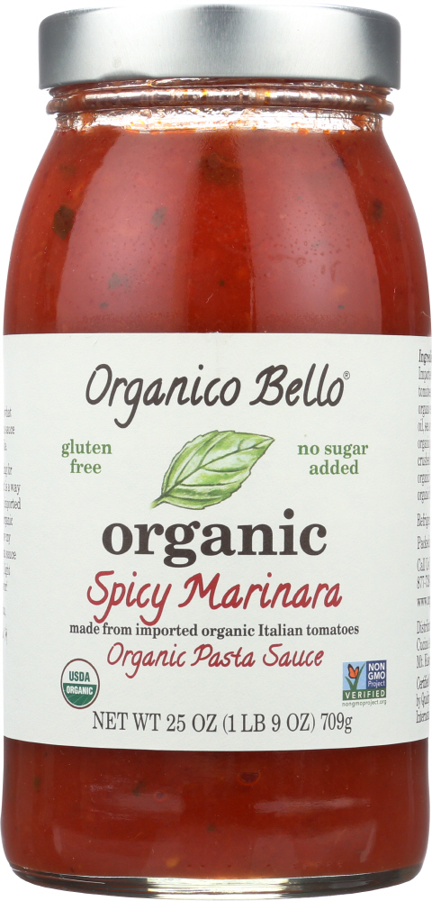 ORGANICO BELLO: Organic Pasta Sauce Spicy Marinara, 25 oz - 0677294998032