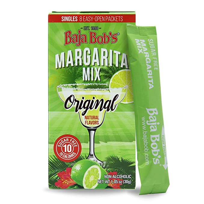  Baja Bob's Original Margarita Mix Singles (Contains 8 Single-Serve Packets) - Easy to Make a Cocktail in 60 Seconds, Sugar Free, Keto Friendly, Low Calorie, Low Carb Skinny Cocktail Mixer  - 677304995150