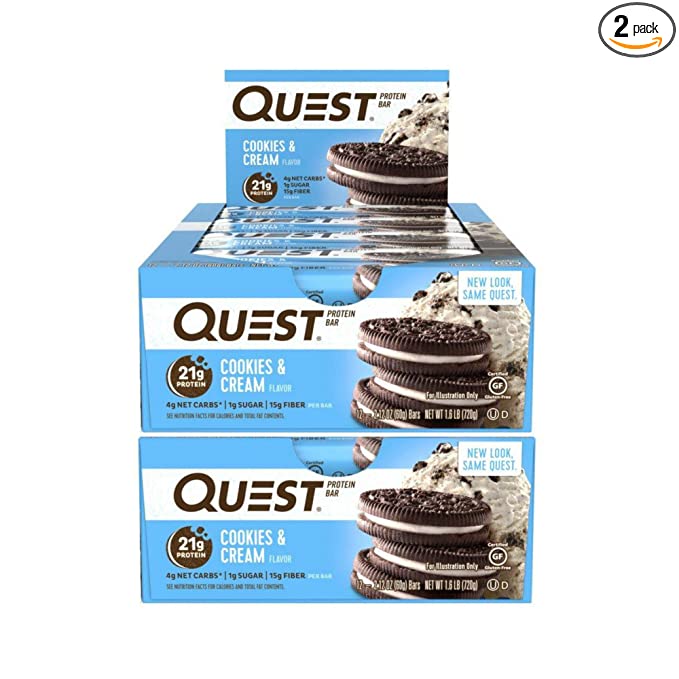  Quest Nutrition Protein Bar Cookies & Cream. Low Carb Meal Replacement Bar with 20 gram + Protein. High Fiber, Gluten-Free (24 Count)  - 700615883585
