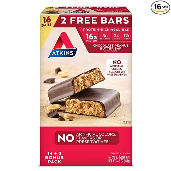 Atkins ProteinRich Meal Bar, Chocolate Peanut Butter, 16 Count - 680642209988