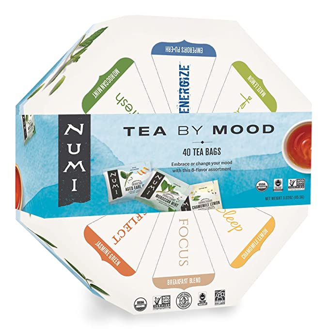 Numi Organic Tea By Mood Gift Set, 40 Count Tea Bag Assortment - Premium Organic Black, Pu-erh, Green, Mate, Rooibos & Herbal Teas (Packaging May Vary) - 680692109016