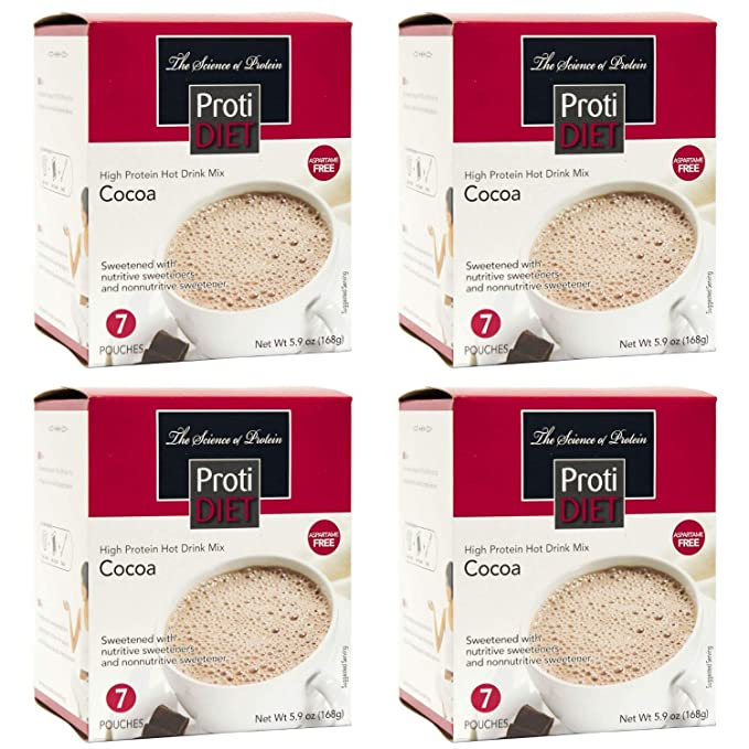 ProtiDiet - Hot Cocoa (4 Pack) - High Protein (15 Grams), Low Calorie Hot Cocoa for Weight Loss - Appetite Suppressant - 680750573070
