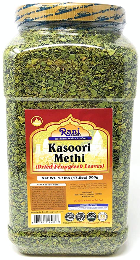 Rani Fenugreek Leaves Dried (Kasoori Methi) 17.5oz (1.1lbs) 500g PET Jar ~ All Natural | Vegan | Gluten Friendly | NON-GMO | Indian Origin - 680901194338