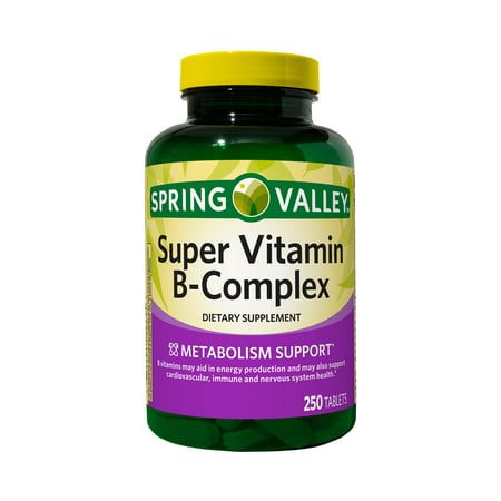 Spring Valley Super Vitamin B-Complex Tablets Dietary Supplement 250 Count - 681131086615