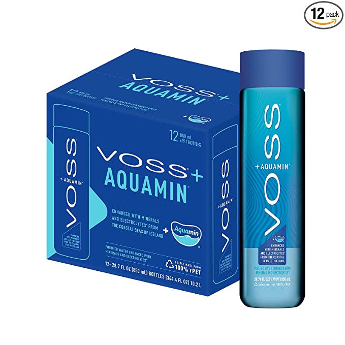  VOSS+ Aquamin - Pure Premium Water with Minerals & Electrolytes for Optimal Hydration - Vegan, Gluten Free, Kosher - Sustainable 100% Recycled PET Bottles, 28.7 Fl Oz (Pack of 12)  - 682430010622