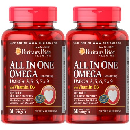 Puritan's Pride All In One Omega 3, 5, 6, 7 & 9 with Vitamin D3 (2 PACK) - 682541659710
