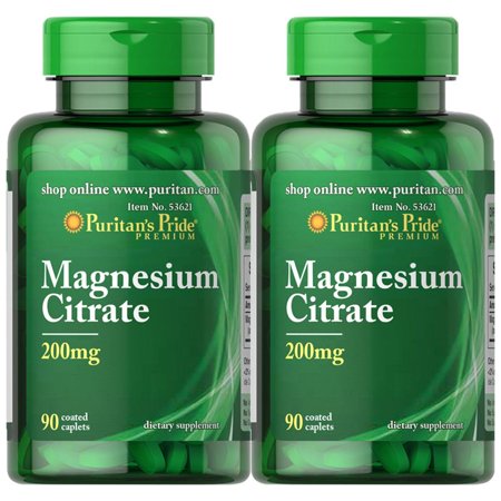 Puritan's Pride Magnesium Citrate 200mg 90 Caplets (2 PACK) - 682541660310