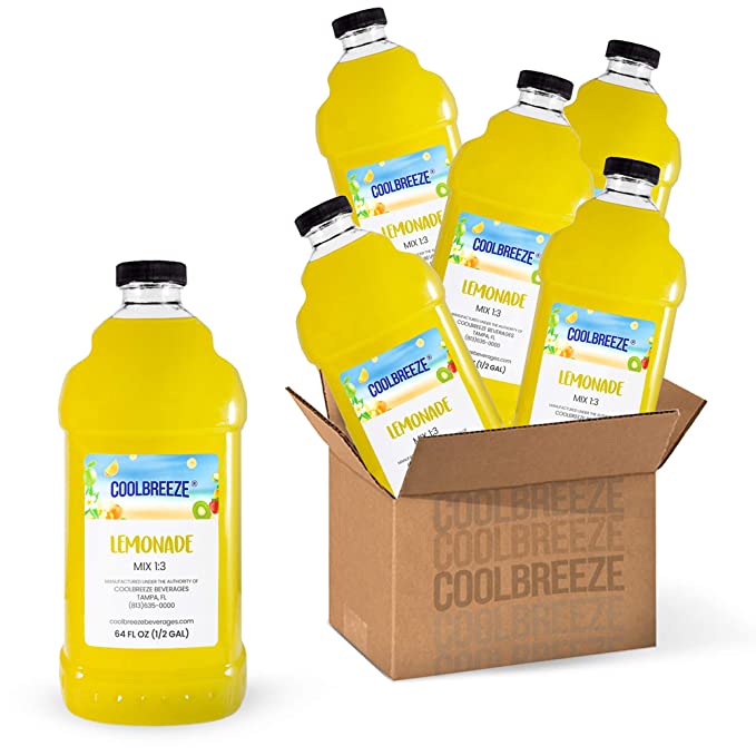  Coolbreeze Beverages Ready to Use Premium Frozen Slush Drink Mix - Lemonade - One Case (Six 1/2 Gal Bottles)  - 682858372074