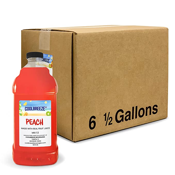  Coolbreeze Beverages Ready to Use Premium Frozen Slush Drink Mix - Peach Slush - One Case (Six 1/2 Gal Bottles)  - 682858372104