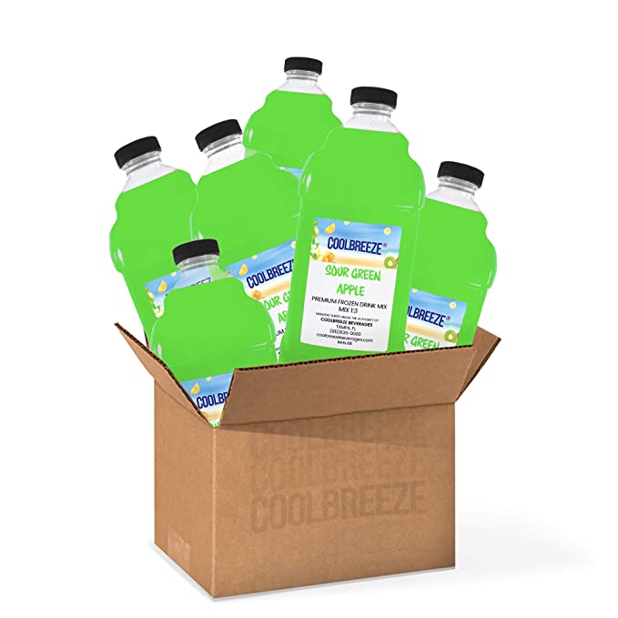  Coolbreeze Beverages Frozen Drink Machine Mix Granita Slushy Syrup - Sour Green Apple Slush Flavor (One Case of 6 Bottles)  - 682858372159